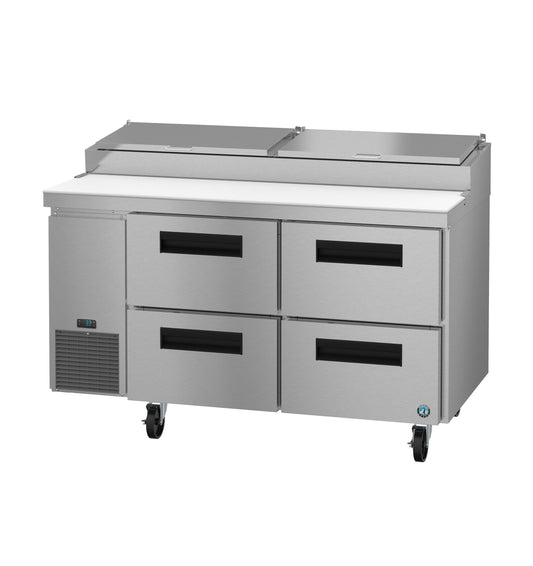 Hoshizaki PR60B-D4 Two Section Stainless Drawers Pizza Prep Table Refrigerator