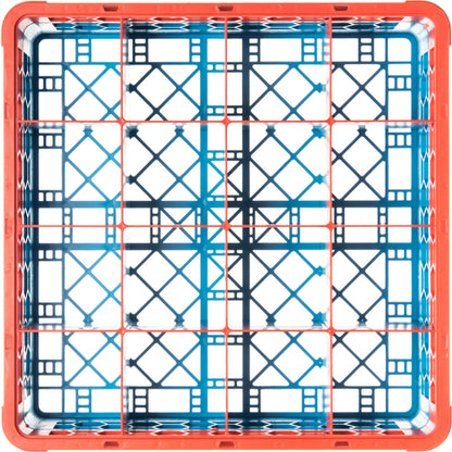 Carlisle RG16-1C412 Orange-Carlisle Blue 16-Compartment Polypropylene OptiClean Divided Glass Rack with 1 Extender 5.56"