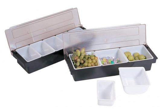 Omcan 80591 Black 5-Compartment Plastic Condiment Holder with Clear Cover