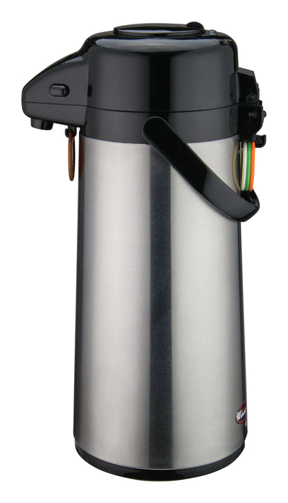 Winco AP-522 2.2L Stainless Steel Body Glass Lined Airpot w/ Push Button Top