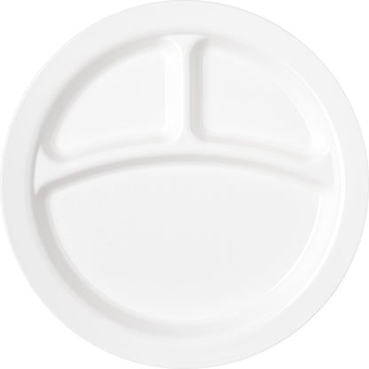 Carlisle PCD22002 9" White 3-Compartment Polycarbonate Narrow Rim Plate