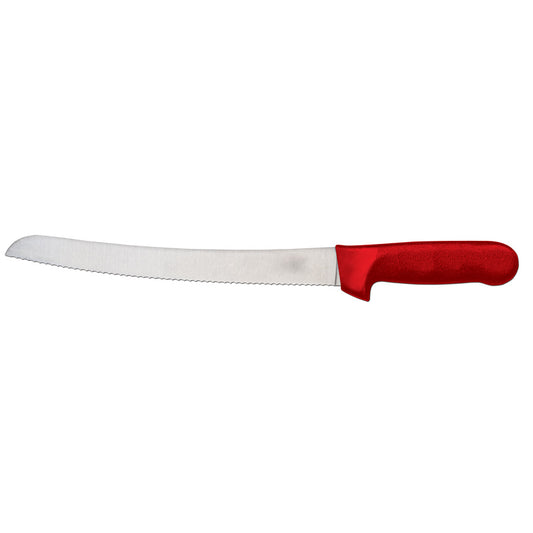 Omcan 12830 10" Red Polypropylene Handle Slicer Curved Narrow Wave Edge Knife