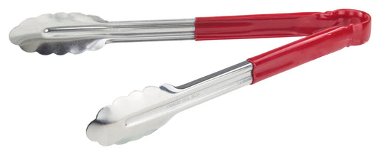 Winco UT-12HP-R 12" Red Stainless Steel Utility Tong, Polypropylene Handle