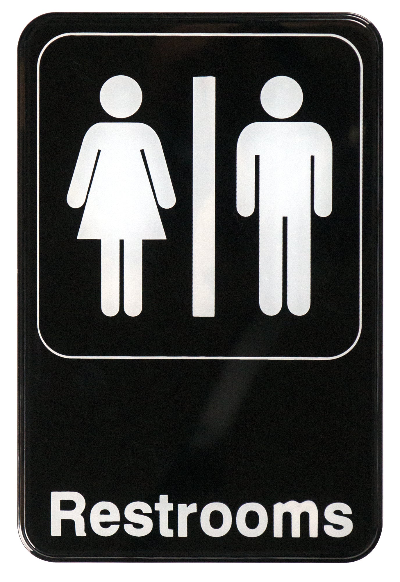 Winco SGN-603 6" x 9" Black Information Sign - "Restrooms"