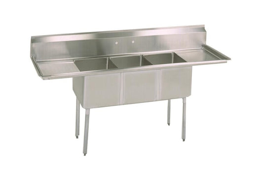 BK Resources ES-3-1014-10-15T 3-Compartment Stainless Steel Economy Dual 15" DB 14L X 10W X 10D Bowls