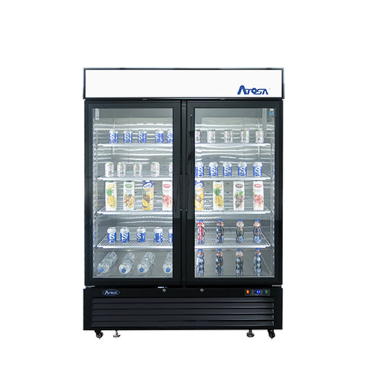 Atosa MCF8723GR 43.95 Cuft- Black Double Glass Door Bottom Mount Merchandiser Refrigerator