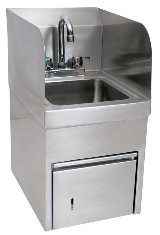 BK Resources BKHS-D-SS-SKTS-P-G Stainless Steel Space Saver Hand Sink w/ Towel Disp, Faucet 9"x9" Bowl