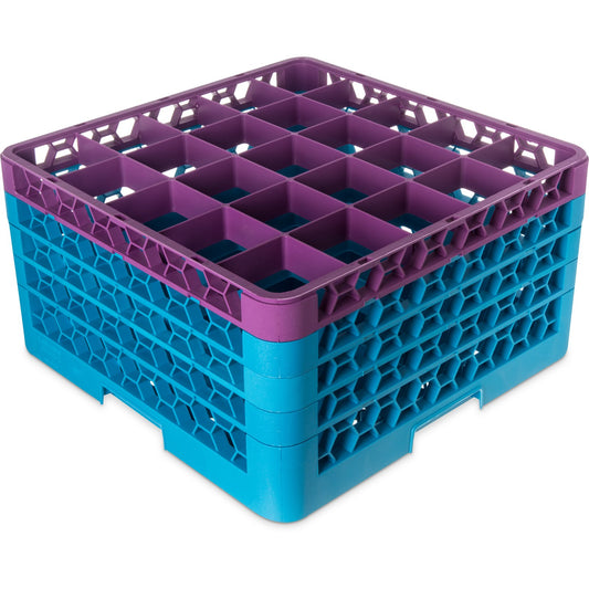 Carlisle RG25-4C414 Lavender-Carlisle Blue 25-Compartment Polypropylene OptiClean Divided Glass Rack with 4 Extenders 10.3"