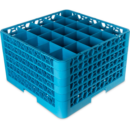 Carlisle RG25-514 Carlisle Blue 25-Compartment Polypropylene Divided Glass Rack with 5 Extenders 11.9"