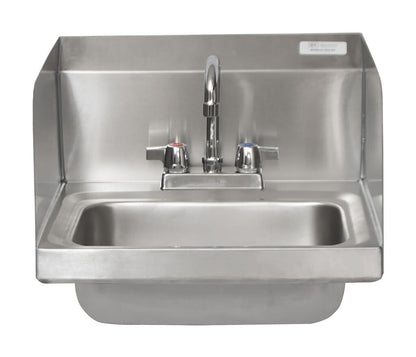 BK Resources BKHS-D-1410-SS-P-G Stainless Steel Hand Sink w/ Side Splashes, Faucet 2 Holes 14"Wx10"