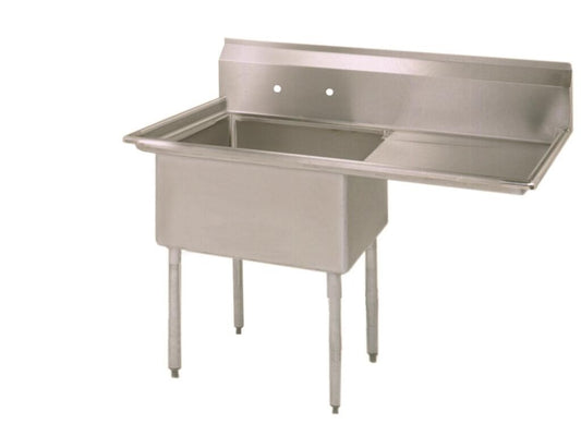 BK Resources ES-1-18-12-18R 38 1/2"L x 23 13/16"W One Compartment Stainless Steel Economy Sink 18" Right Drainboard 18L X 18W X 12D Bowls