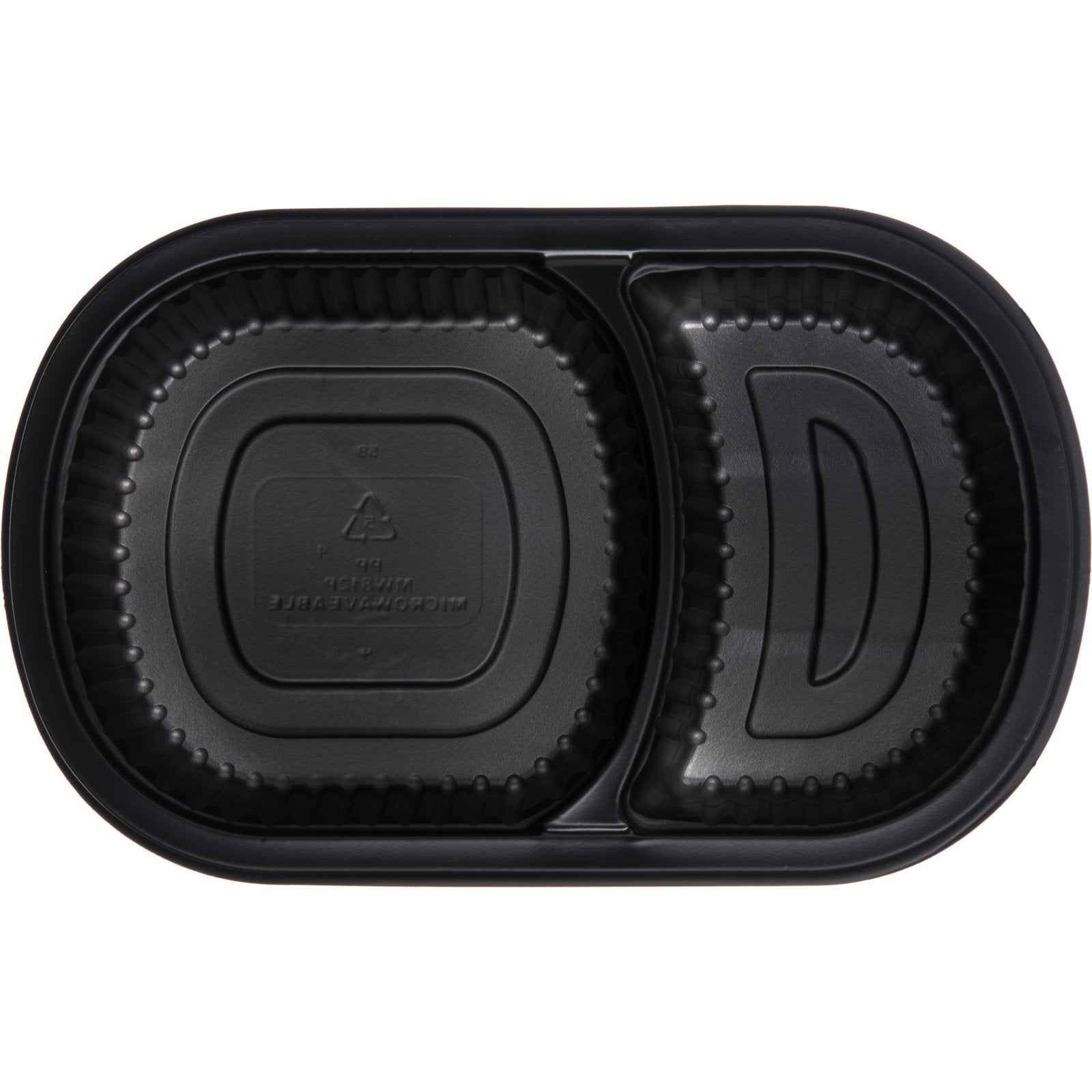 Proex DXMW812PBLK 18/10 oz Black 2-Compartment Microwaveable Medium Entrée (250/cs)