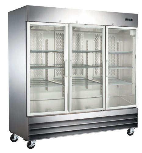 Omcan 51028 81-inch Stainless Steel Refrigerator with 3 Glass Doors