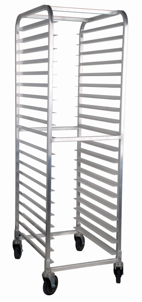 Omcan 47802 Mobile Steam Table Pan Rack, 20 Slides with 3" Spacing, Curved Top, Aluminum