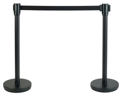 Winco CGS-38K 34" Black Stanchion Post, 6-1/2' Retractable Belt