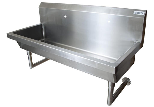 BK Resources MSHS-48W1 48" 2-Station Stainless Steel Wall-Mount Handwash Sink, Single Hole Splash Mount