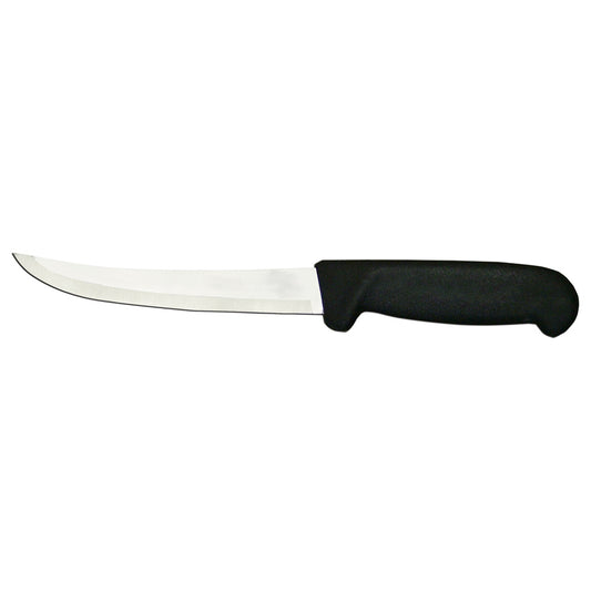 Omcan 11758 6-inch Curved Blade Boning Knife with Black Polypropylene Handle