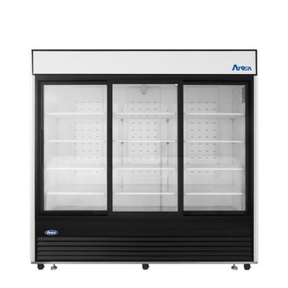 Atosa MCF8729GR Black Triple Sliding Glass Door Bottom Mount Merchandiser Refrigerator