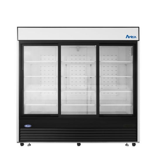 Atosa MCF8729GR Black Triple Sliding Glass Door Bottom Mount Merchandiser Refrigerator