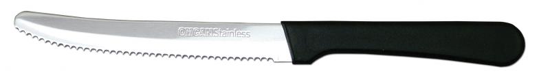 Omcan 11548 Rounded Tip, Narrow Blade Steak Table Knife with Plastic Black Handle