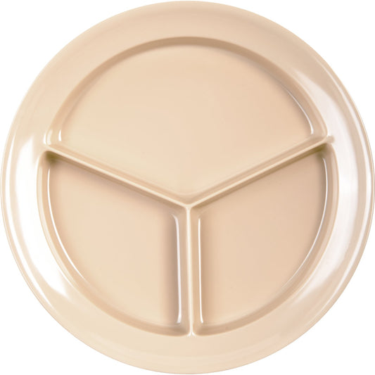 Carlisle KL20325 8.75" Tan 3-Compartment Kingline Melamine Deep Plate