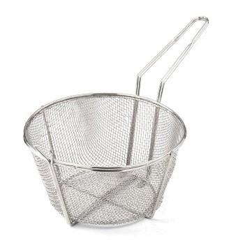 Omcan 80385 10 1/2" x 6" Round Wire Fry Basket 4 Mesh with 9" Handle