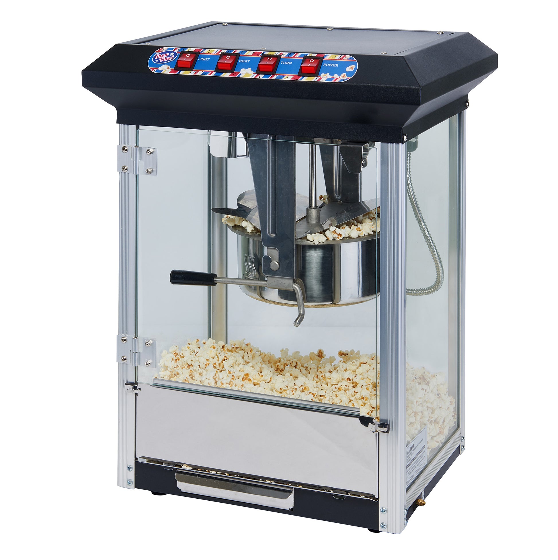 Winco POP-8B Black Show Time Electric 8 oz. Popcorn Machine, Stainless Steel Pot