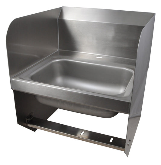 BK Resources BKHS-D-1410-1-SS-BKK 17" X 17" Stainless Steel Wall-Mount Hand Sink with Side Splash & Knee Valve Bracket with Single Deck Mount Faucet Hole