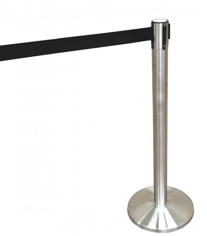 Omcan 30438 Stainless Steel Crowd Control System with Black Rectractable Belt Barrier