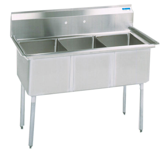 BK Resources BKS-3-15-14 3-Compartment Stainless Steel Sink w/ 15L X 15W X 14D Bowls