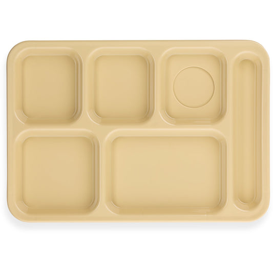 Carlisle P614R25 10" x 14" Tan 6-Compartment Polypropylene Right-Hand Tray