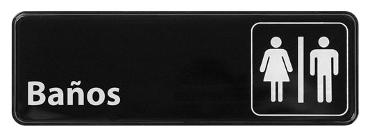 Winco SGN-362 3" x 9" Black Information Sign (Spanish) - "Restrooms"