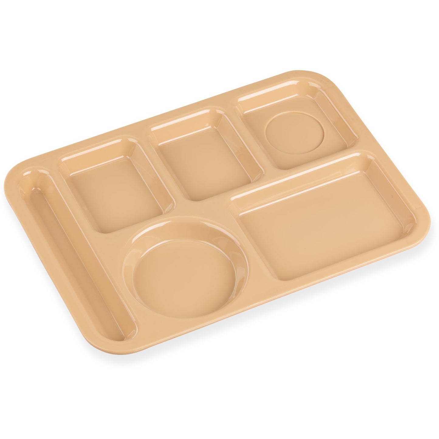 Carlisle 614PC25 10" x 14" Tan 6-Compartment Polycarbonate Left-Hand Tray