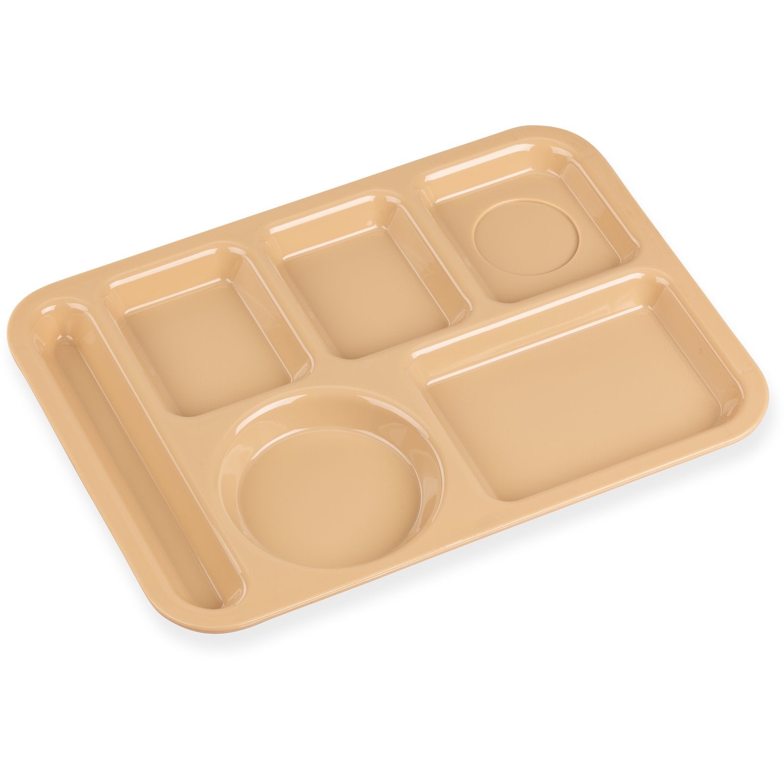Carlisle 614PC25 10" x 14" Tan 6-Compartment Polycarbonate Left-Hand Tray