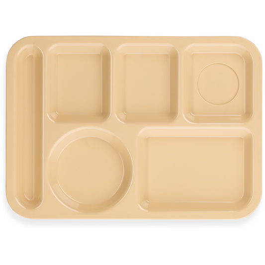 Carlisle 61425 10" x 14" Tan 6-Compartment ABS Left-Hand Tray