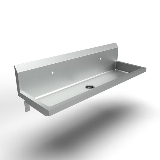 BK Resources MSHSA-60W1 60" 2-Station Stainless Steel Wall-Mount Handwash Sink with Single Hole Splash Mount
