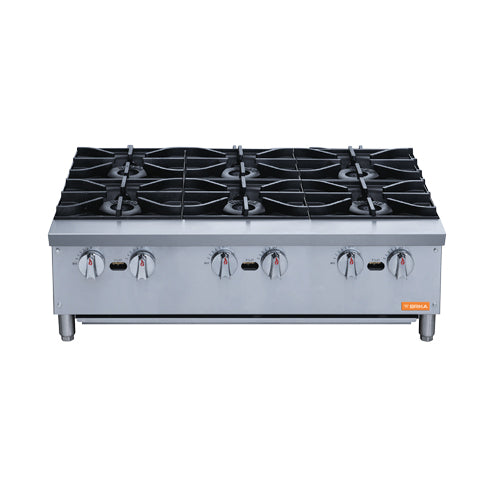 Brika BHP-366 36" Six Burner Natural Gas Hot Plate - Conversion Kit Included