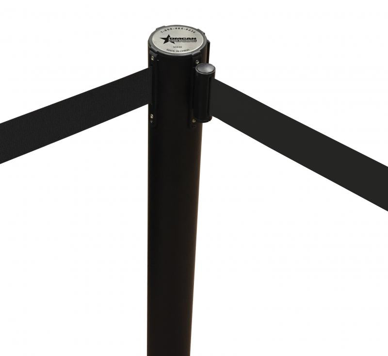 Omcan 30439 Black-Painted Steel Crowd Control System with Black Rectractable Belt Barrier