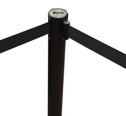 Omcan 30439 Black-Painted Steel Crowd Control System with Black Rectractable Belt Barrier