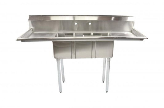 Omcan 39764 10" x 14" x 10" Stainless Steel Space Saver Sink with 16" Left/Right Drain Boards with Corner Drain