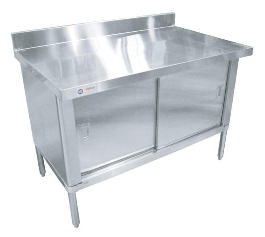 Omcan 28642 30" x 48" 430 Stainless Steel Knock-down Worktable with 4" Backsplash - Flush Edge