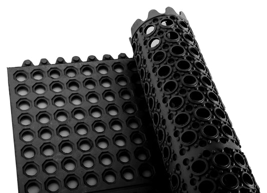 Winco RBMI-33K 3' x 3' Black Interlocking Rubber Floor Mat