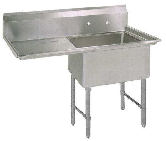 BK Resources BKS-1-1824-14-24LS One Compartment Stainless Steel Sink 8X24X14D Left DB w/ Legs & Bracing