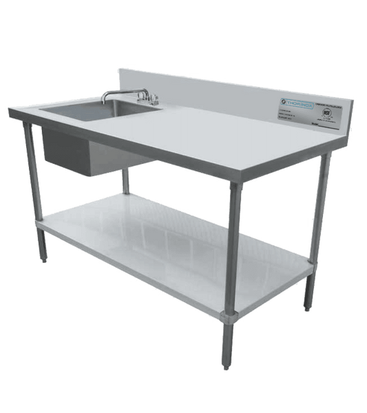 Thorinox TWTS-3072-LS 30" x 72" Work Table Sink - Left Sink 10X14X12