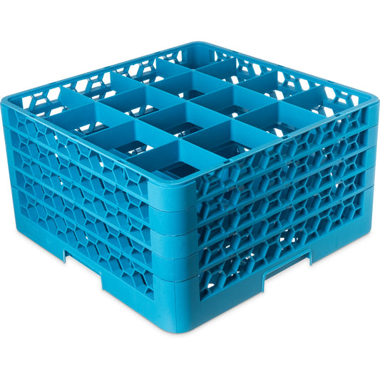 Carlisle RG16-414 Carlisle Blue 16-Compartment Polypropylene OptiClean Divided Glass Rack with 4 Extenders 10.3"