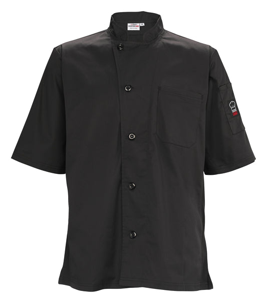 Winco UNF-9KXL Extra Large Black Ventilated Cook Shirt, Short Sleeve