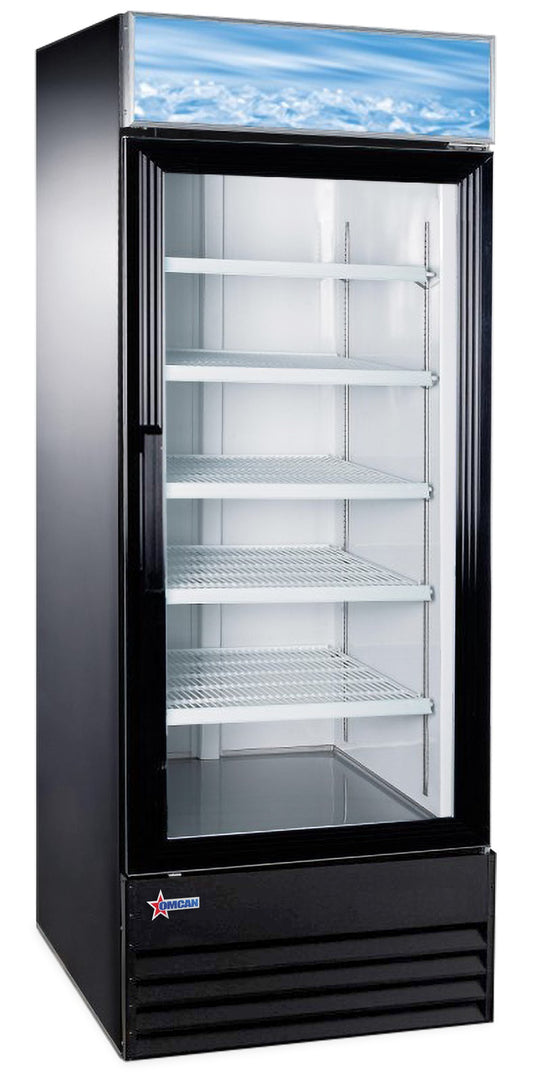 Omcan 50037 23 cu. ft. (648 L) 28-inch Black Single Door Glass Refrigerator