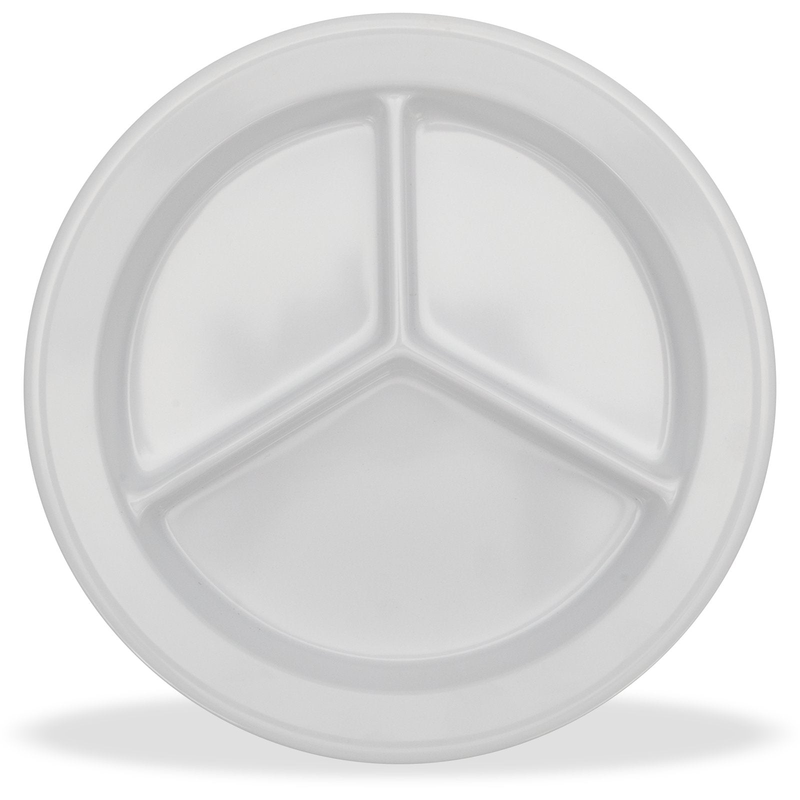 Carlisle 4351602 9" White 3-Compartment Dallas Ware Melamine Deep Plate