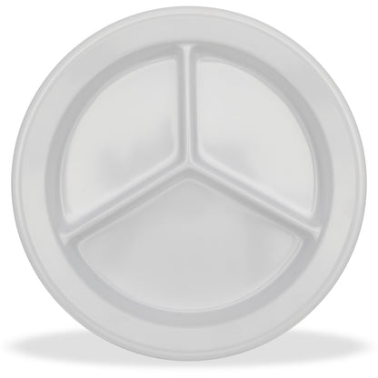 Carlisle 4351602 9" White 3-Compartment Dallas Ware Melamine Deep Plate