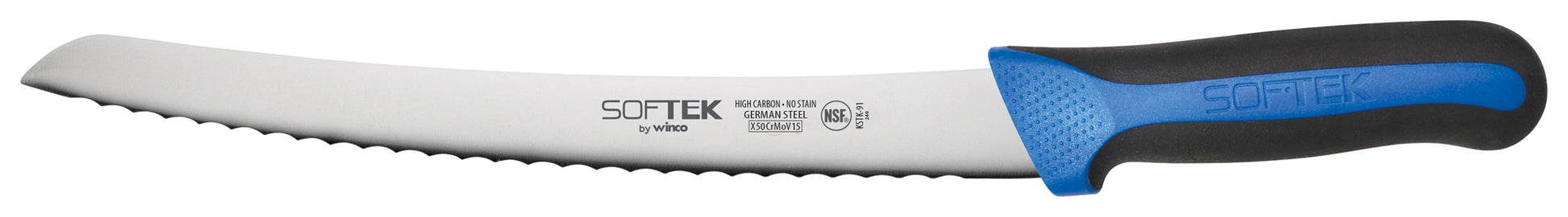 Winco KSTK-91 9-1/2" SofTek Wavy Edge Curved Bread Knife, Soft Grip Handle